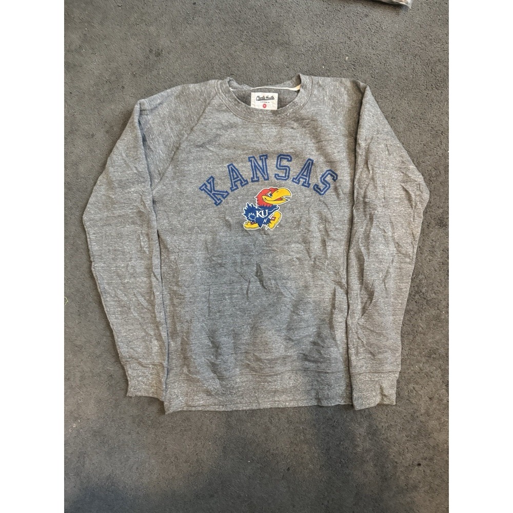 Kansas Jayhawks Crewneck Sweatshirt Charlie Hustle‎ Gray Made USA Mens M
